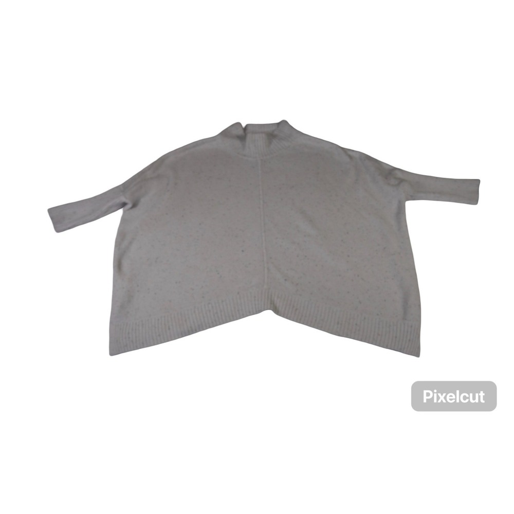 Loft Sweater Womens Medium Petite Gray Cotton Knit Speckled Mock Neck Outdoor